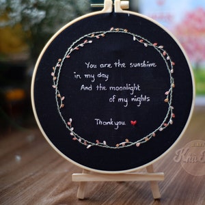 Embroidered custom text / Custom Embroidery Hoop Art / Hand Embroidered Flower Wreath / Floral Embroidery Hoop,Custom Name Embroidery