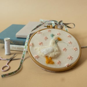 Goose Needle Felted & Embroidered Nursery Wall Hanging - Keepsake Decor in Hoop Art
