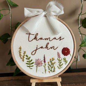 Hand Embroidered Name Hoop, Nursery Decor, Baby Announcement, Finished Hoop, Personalized Embroidery Hoop, Baby Name Announcement