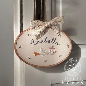 Silly Goose Embroidery Oval Hoop, Custom Name Embroidery Wall Art, Personalized Embroidery Nursery Decor, Embroidered Girl Name Preppy Bow